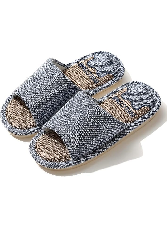 JIJIe Slippers for Women Men Linen Slippers Open Toe House Shoes Summer Sandals for Indoor Outdoor Bedroom - Image 1