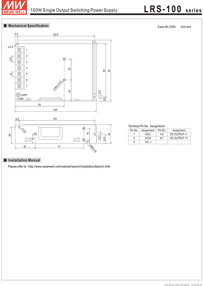 MEAN WELL MW Mean Well LRS-100-15 15V 7A Enclosed-LRS Switching Power Supplies - Image 5