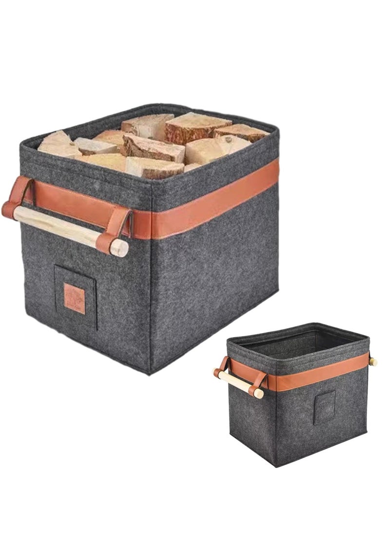 Firewood Basket Felt Basket Multifunctional Extra Thick Felt Reinforced Handle Foldable Wood Basket Felt Bag as Storage Basket for Shopping (Black) - Image 1