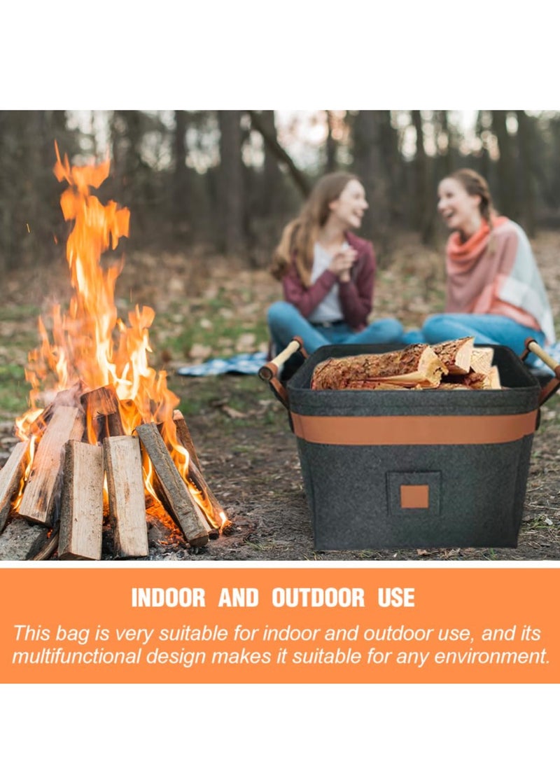 Firewood Basket Felt Basket Multifunctional Extra Thick Felt Reinforced Handle Foldable Wood Basket Felt Bag as Storage Basket for Shopping (Black) - Image 4