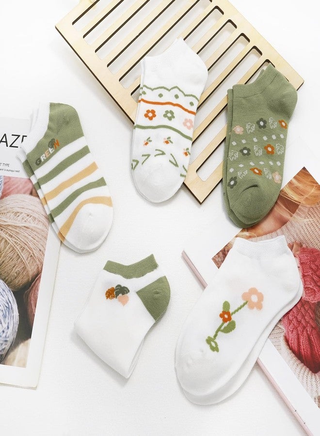 ميسو جوارب قصيرة من MESU للنساء، 5 أزواج، جوارب قصيرة لطيفة غير ظاهرة، لون أخضر مزهر - Image 5