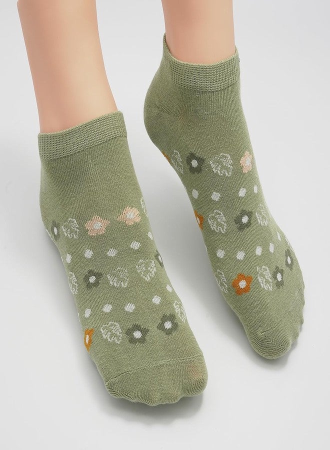 ميسو جوارب قصيرة من MESU للنساء، 5 أزواج، جوارب قصيرة لطيفة غير ظاهرة، لون أخضر مزهر - Image 3
