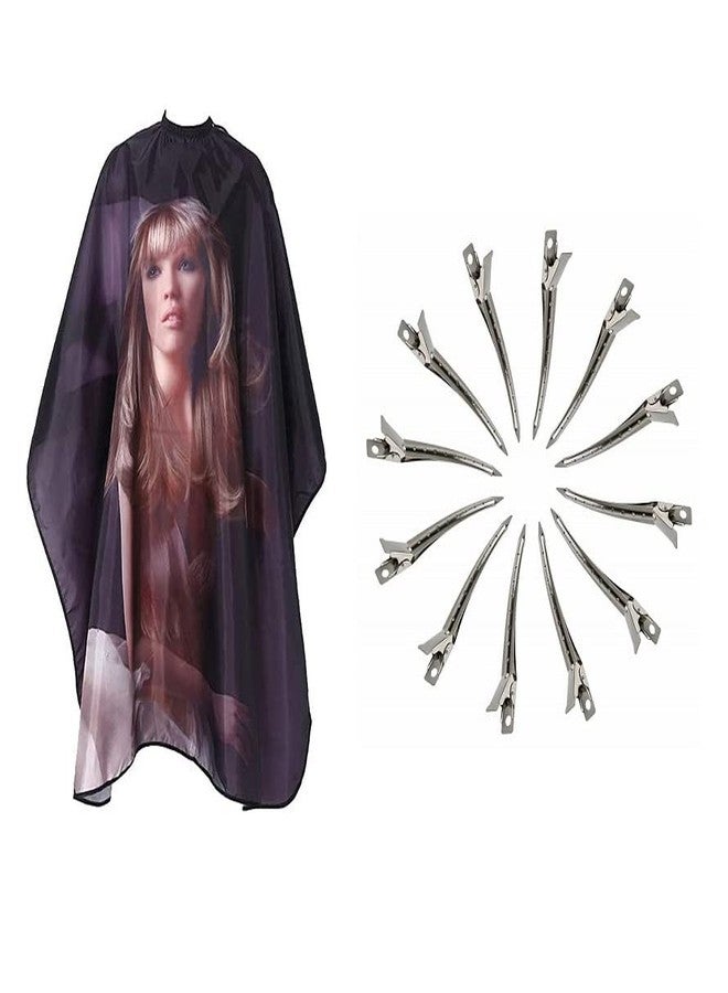 Utkarsh Combo Of Silver Setting Clip Set And Black Printed Hair Cutting Sheet Makeup Apron - Image 1