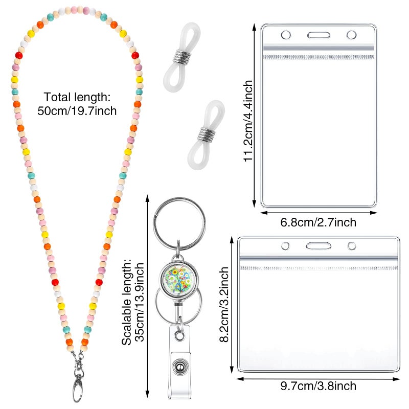 WSICSE Beaded Lanyard for ID Badges Wooden Teacher Lanyard with ID Holder for Eyeglasses Chains Badge Lanyards Teacher Gift - Image 2