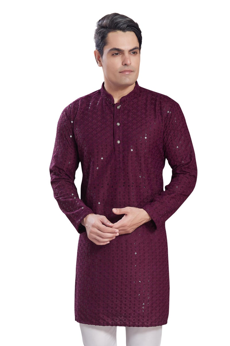 DIVISIVE Men's Sequince Embroidered Cotton Blend Only Slim Fit Kurta (DKRT574_L_Burgundy) - Image 1