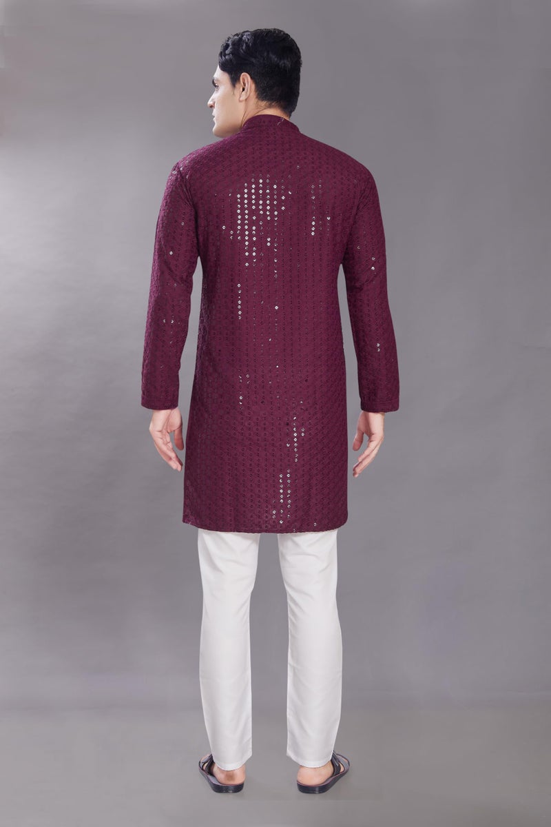 DIVISIVE Men's Sequince Embroidered Cotton Blend Only Slim Fit Kurta (DKRT574_L_Burgundy) - Image 5