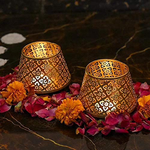 The Purple Tree Metal Gold Votive Tealight Holder Pack of 2 Pc - Image 2