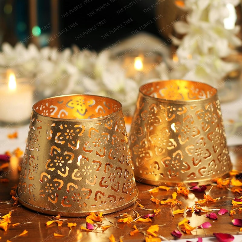 The Purple Tree Metal Gold Votive Tealight Holder Pack of 2 Pc - Image 1