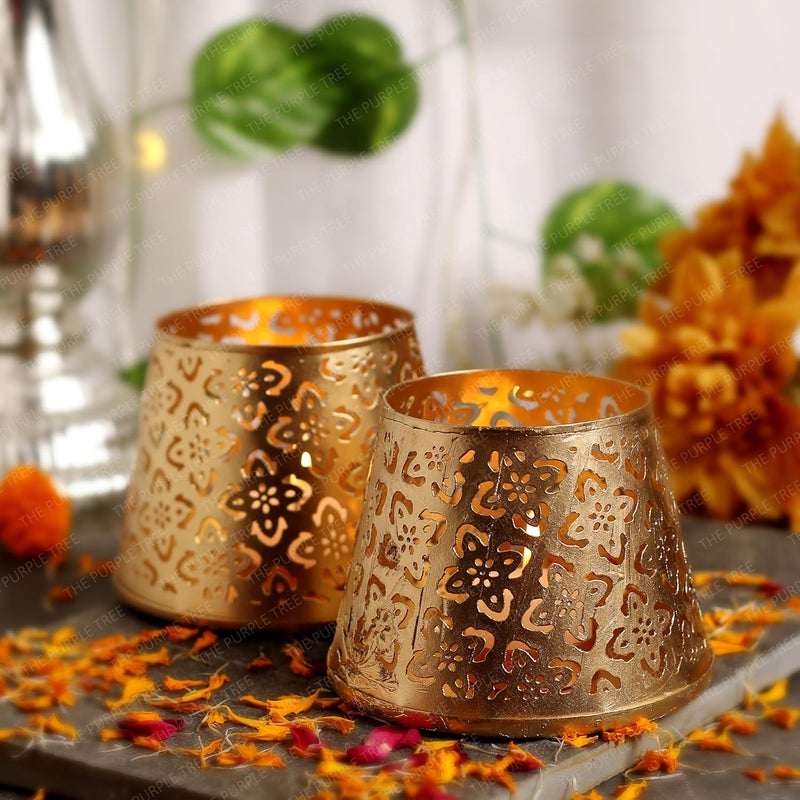 The Purple Tree Metal Gold Votive Tealight Holder Pack of 2 Pc - Image 5