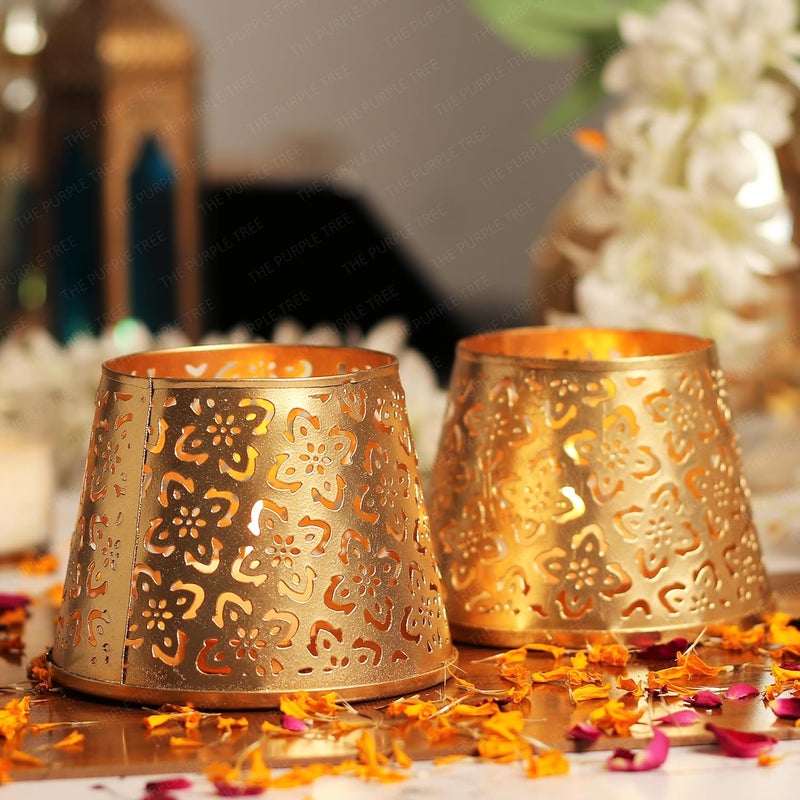 The Purple Tree Metal Gold Votive Tealight Holder Pack of 2 Pc - Image 4