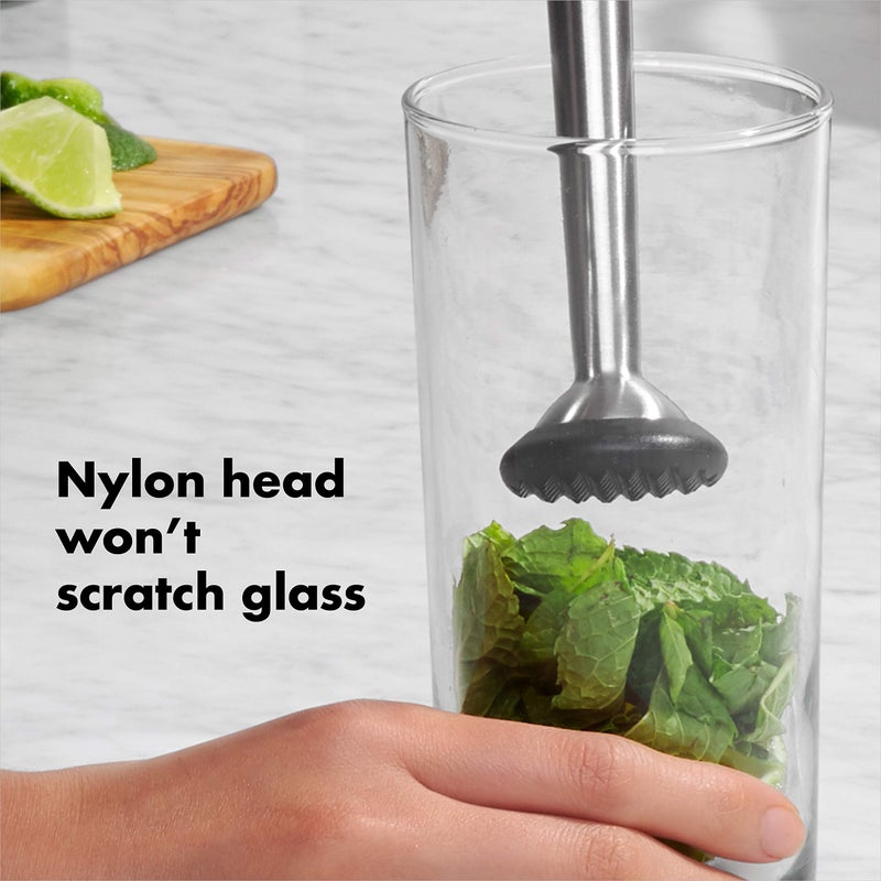 OXO OXO SteeL Muddler with Non-Scratch Nylon Head and Soft Non-Slip Grip, Silver, 9-Inch  - Image 4