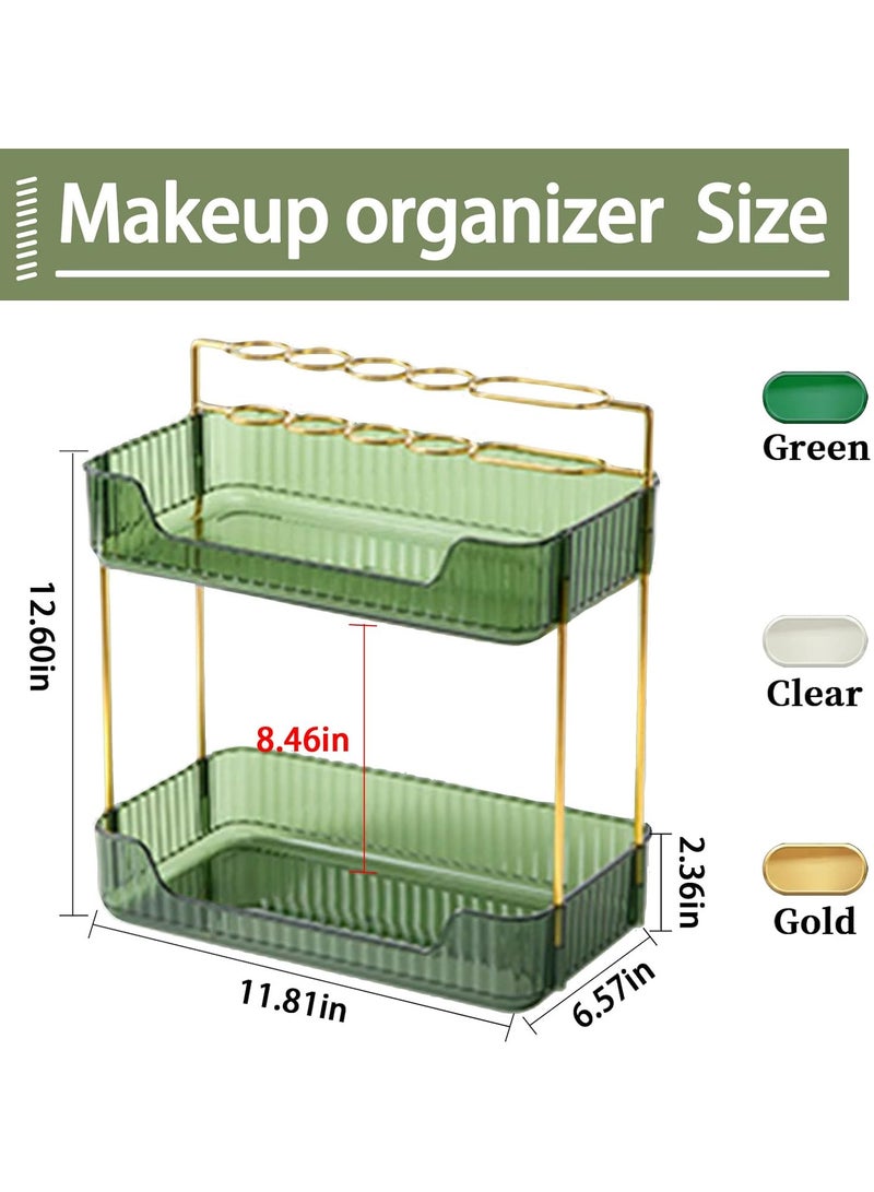 شاربدو منظم عداد الحمام بطبقتين، منظم سطح الطاولة للعناية بالبشرة، منظم حامل فرش المكياج، صواني العطور لخزانة الملابس وحاملي فرشاة الأسنان للحمامات - Image 5