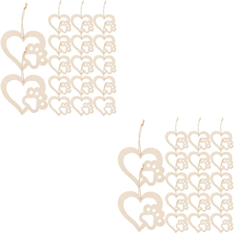 60 pcs Hearts Embellishments Blank Wood Heart Embellishments Heart Craft Slices - Image 1