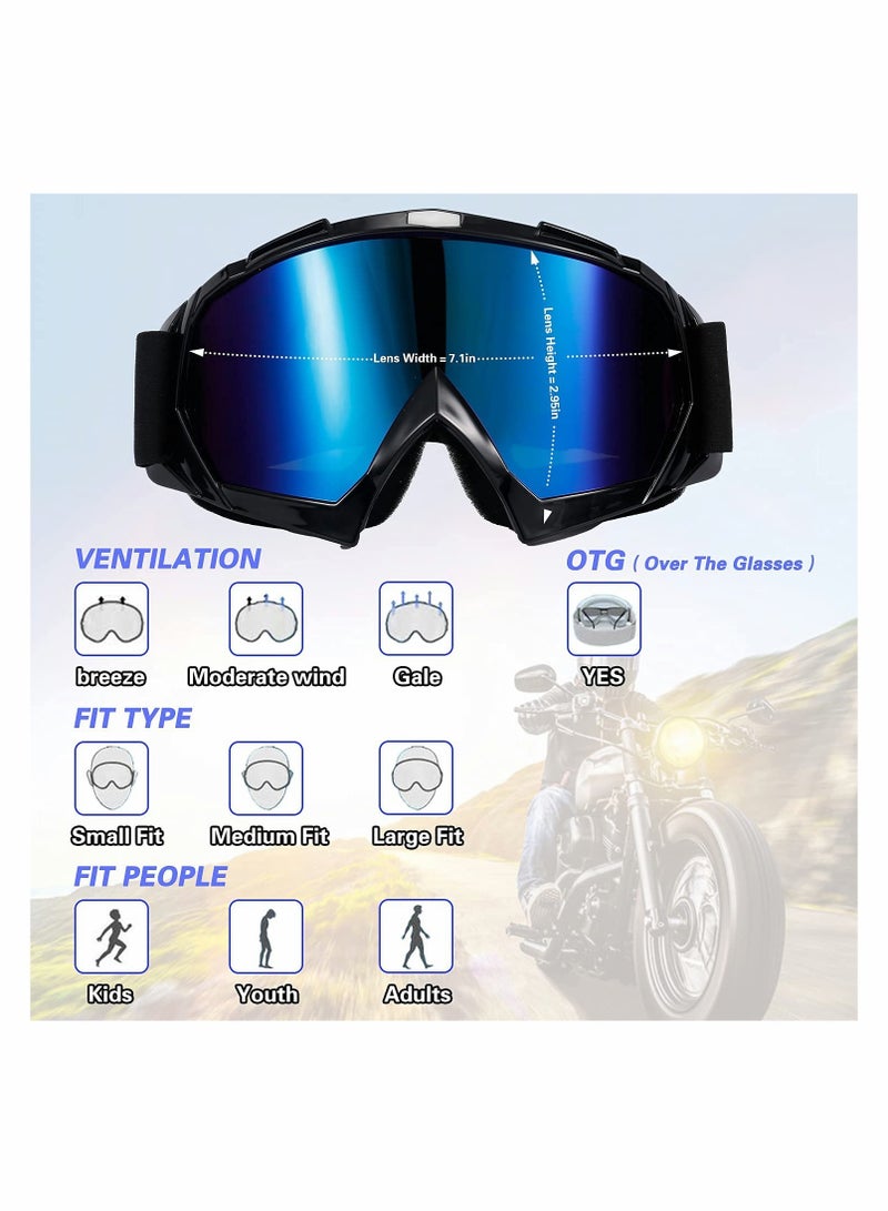 Youth ATV Motorcycle Goggles 2 Pack Windproof and Dust Proof Adult Dirt Bike Goggles for Racing - Image 3
