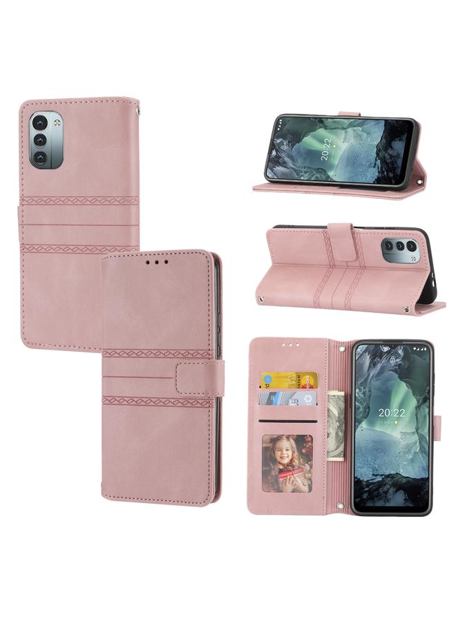 اس-توب جراب جلدي لهاتف Nokia G21 / G11 بتصميم مخطط منقوش مع مشبك مغناطيسي قابل للطي أفقيًا - Image 1