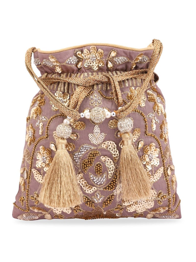 MASQ by Q-One Embroidered Silk Potli Bags - Handcrafted for Weddings, Festive Season & Special Occasions with Beads and Sequins - Made in India - Image 1
