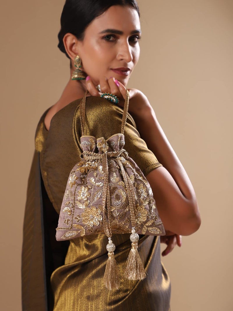 MASQ by Q-One Embroidered Silk Potli Bags - Handcrafted for Weddings, Festive Season & Special Occasions with Beads and Sequins - Made in India - Image 2