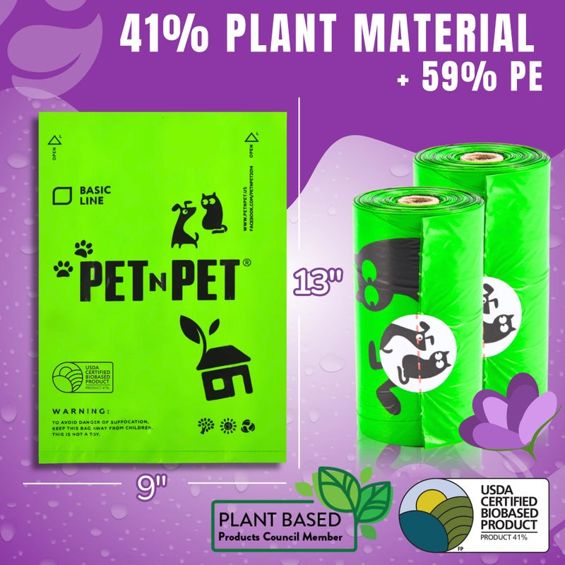 PET N PET أكياس براز للكلاب من بيت ن بيت 1080 عد، 41% من النباتات و59% من البولي إيثيلين، أكياس براز سميكة إضافية، 9" × 13"، برائحة اللافندر - Image 2