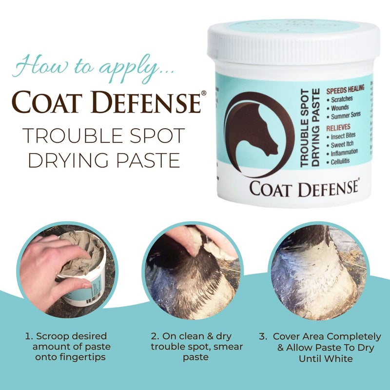 COAT DEFENSE Trouble Spot Drying Paste for Horses - Natural Equine Wound Care That Provides Safe & Effective Relief from Scratches, Sweet Itch, Summer Sores, Proud Flesh, Mud Fever, Girth Rot (10 Oz) - Image 4
