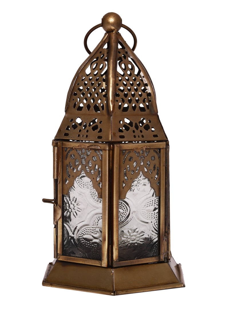 HILALFUL Handmade Decorative Candle Lantern, Small | Suitable for Indoor & Outdoor Décor | Moroccon Arabian Style | For Home Decoration in Ramadan, Eid | Iron | Islamic Gift | Clear Glass - Image 1
