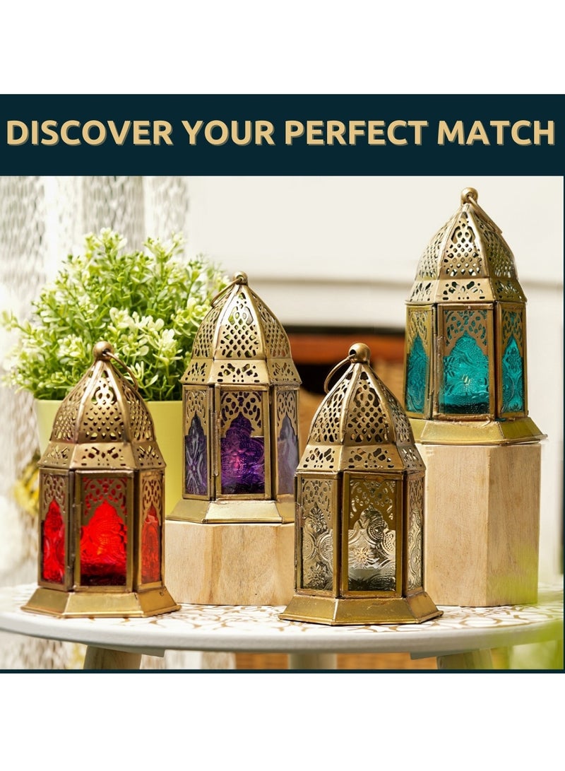 HILALFUL Handmade Decorative Candle Lantern, Small | Suitable for Indoor & Outdoor Décor | Moroccon Arabian Style | For Home Decoration in Ramadan, Eid | Iron | Islamic Gift | Clear Glass - Image 4