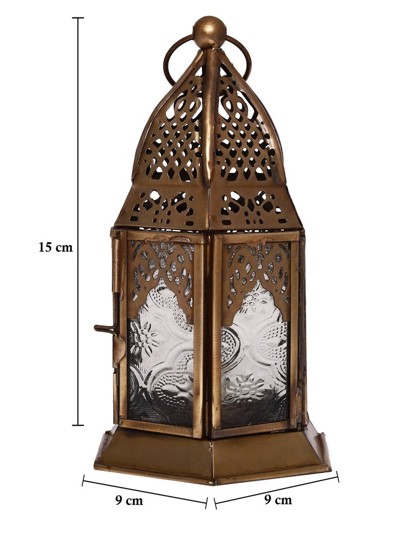 HILALFUL Handmade Decorative Candle Lantern, Small | Suitable for Indoor & Outdoor Décor | Moroccon Arabian Style | For Home Decoration in Ramadan, Eid | Iron | Islamic Gift | Clear Glass - Image 3
