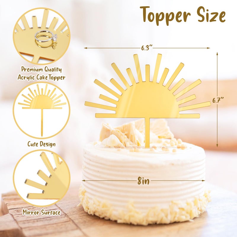 Huray Rayho Sun Acrylic Cake Topper Boho Theme Mirror Cake Topper for Photo Booth Props You Are My Sunshine Birthday Party Supplies First Trip Around the Sun Party Decoration - Image 4