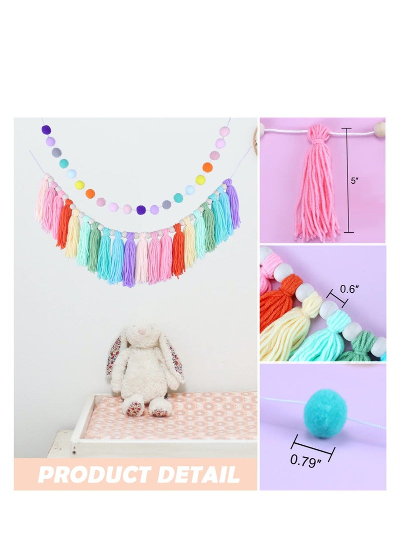Captaintech Boho Tassel Garland, 2 Pcs Colorful Pom Garlands, Wall Hanging Decor Cotton Rainbow Tassel Garland, Tassel Banner Decorative, for Home Party, Girls Bedroom, Nursery Room, Classroom - Image 2