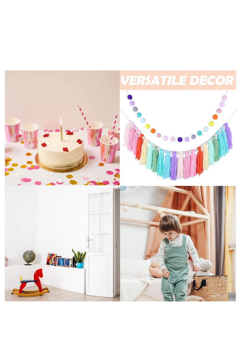 Captaintech Boho Tassel Garland, 2 Pcs Colorful Pom Garlands, Wall Hanging Decor Cotton Rainbow Tassel Garland, Tassel Banner Decorative, for Home Party, Girls Bedroom, Nursery Room, Classroom - Image 3