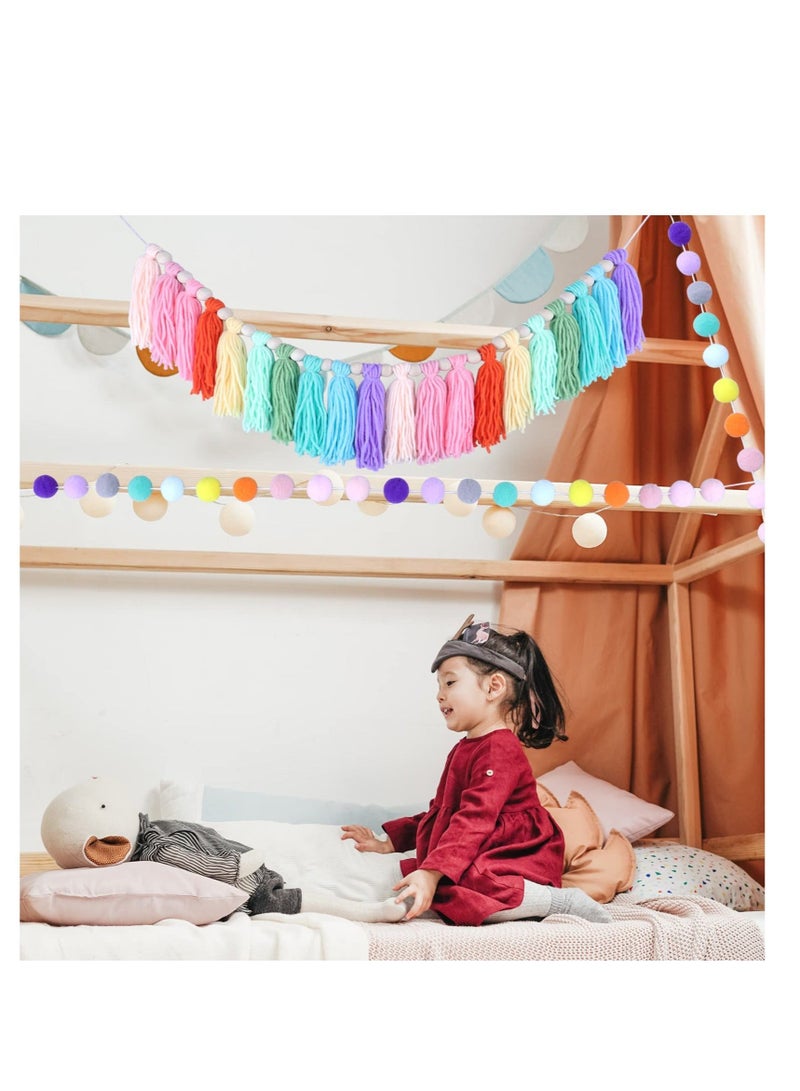 Captaintech Boho Tassel Garland, 2 Pcs Colorful Pom Garlands, Wall Hanging Decor Cotton Rainbow Tassel Garland, Tassel Banner Decorative, for Home Party, Girls Bedroom, Nursery Room, Classroom - Image 4