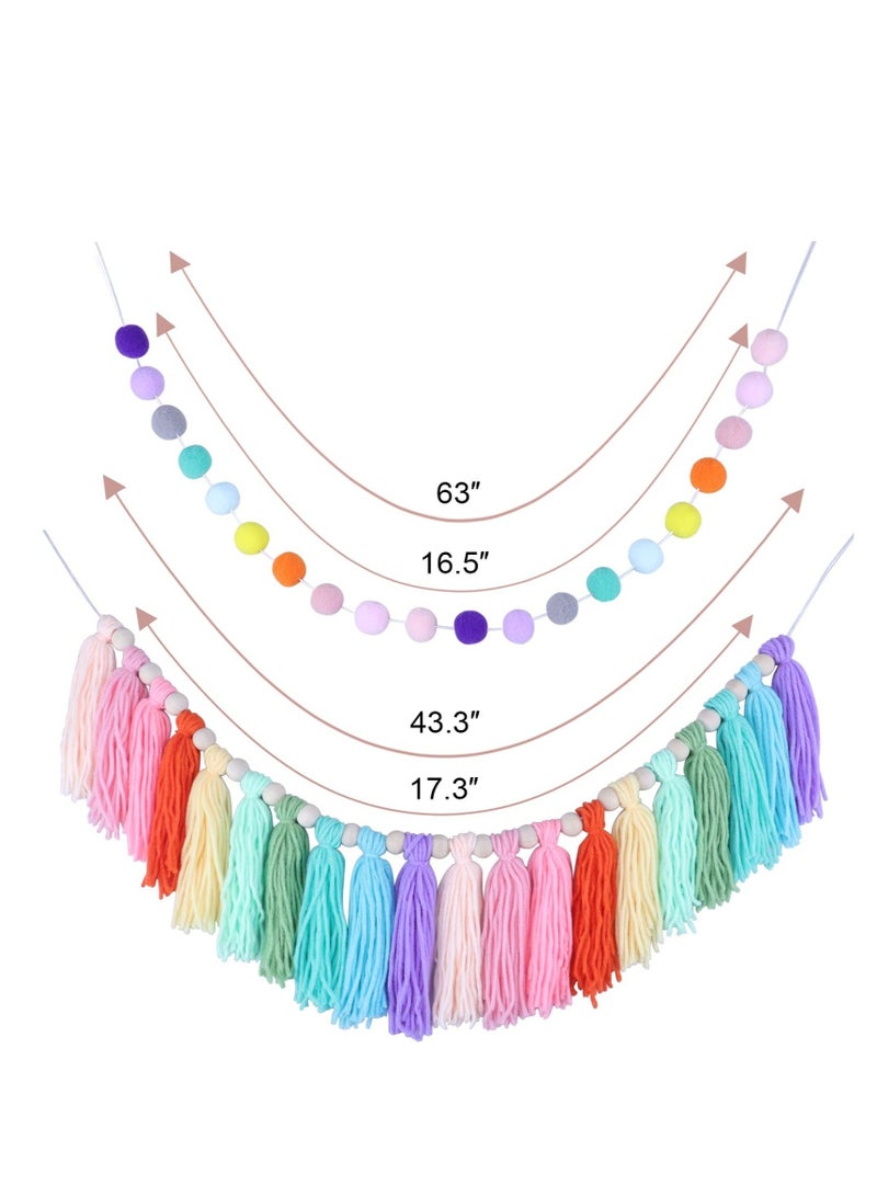 Captaintech Boho Tassel Garland, 2 Pcs Colorful Pom Garlands, Wall Hanging Decor Cotton Rainbow Tassel Garland, Tassel Banner Decorative, for Home Party, Girls Bedroom, Nursery Room, Classroom - Image 5