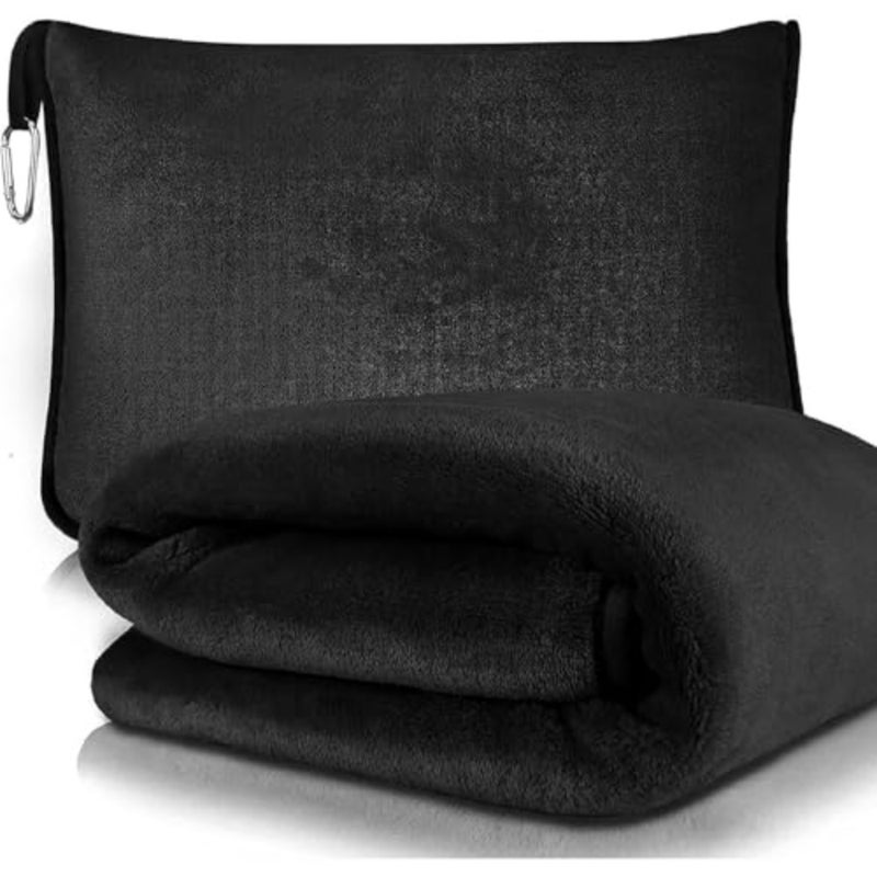 Travel Blanket and Pillow, Premium Soft 2 in 1 Airplane Blanket with Soft Bag Pillowcase, Hand Luggage Sleeve and Backpack Clip - Image 1