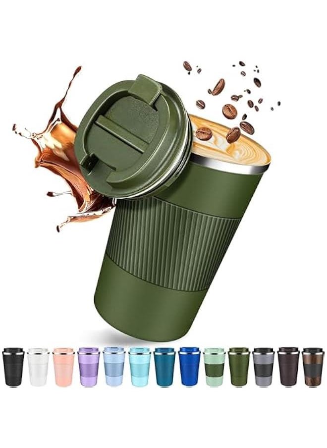HOOKOR Coffee Travel Mug 510ML, Insulated Coffee Mug with Lid, Leakproof Coffee Thermos, Coffee Tumbler for Hot&Cold Drinks, Stainless Steel Reusable Thermal Cup for Men Women (Green)  - Image 1