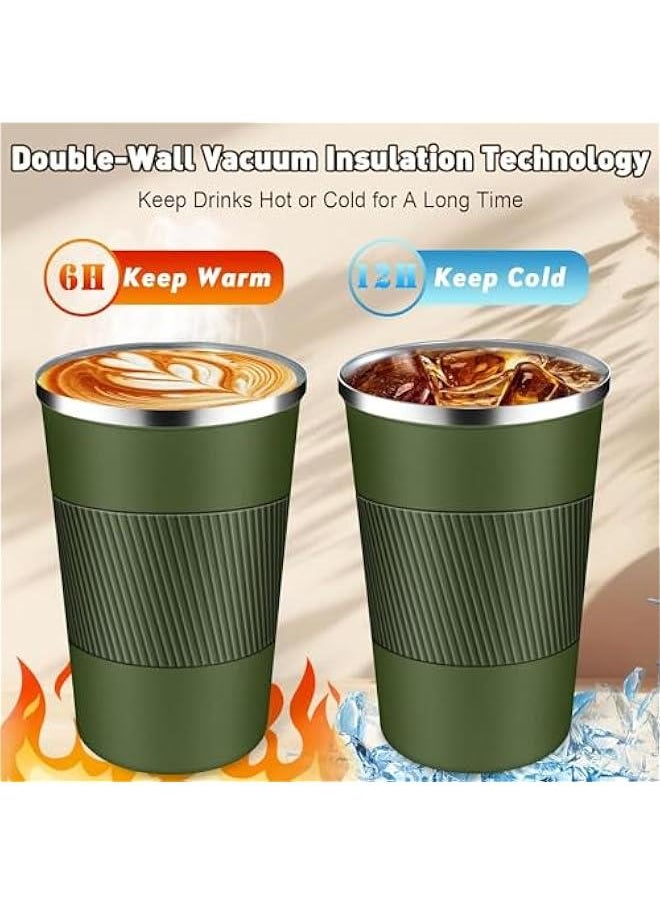 HOOKOR Coffee Travel Mug 510ML, Insulated Coffee Mug with Lid, Leakproof Coffee Thermos, Coffee Tumbler for Hot&Cold Drinks, Stainless Steel Reusable Thermal Cup for Men Women (Green)  - Image 2