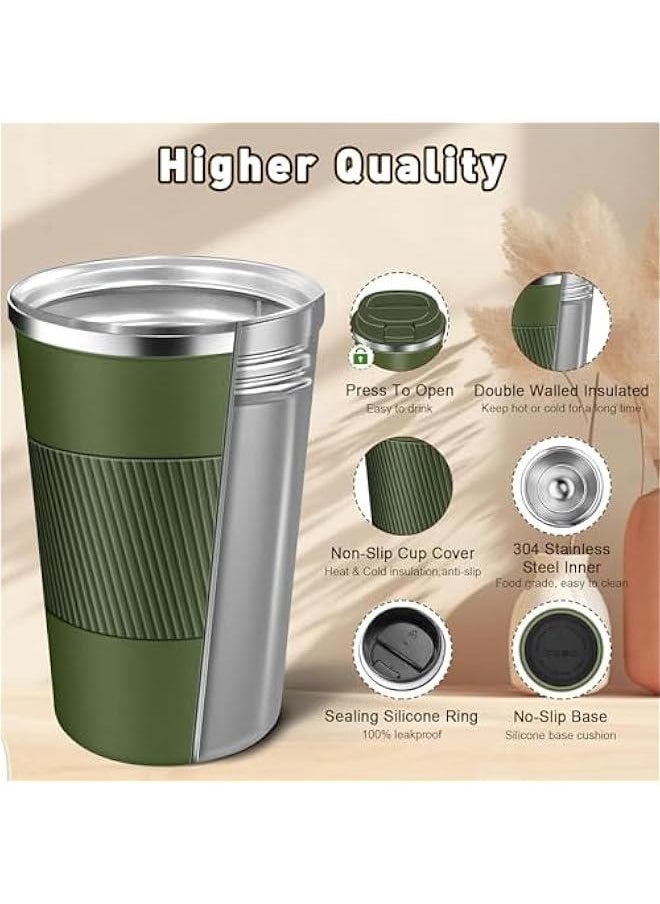 HOOKOR Coffee Travel Mug 510ML, Insulated Coffee Mug with Lid, Leakproof Coffee Thermos, Coffee Tumbler for Hot&Cold Drinks, Stainless Steel Reusable Thermal Cup for Men Women (Green)  - Image 4