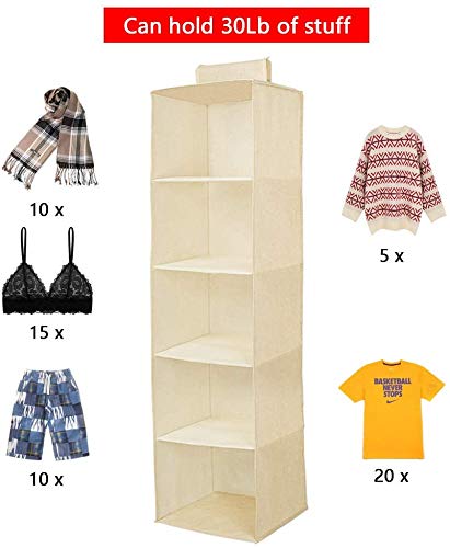 Flipco Hanging Closet OrganizerSweater Sock Organizer with a Hook and LoopsCollapsible Storage Shelves for Clothes Pants and Shoes 5 Shelf - Image 5