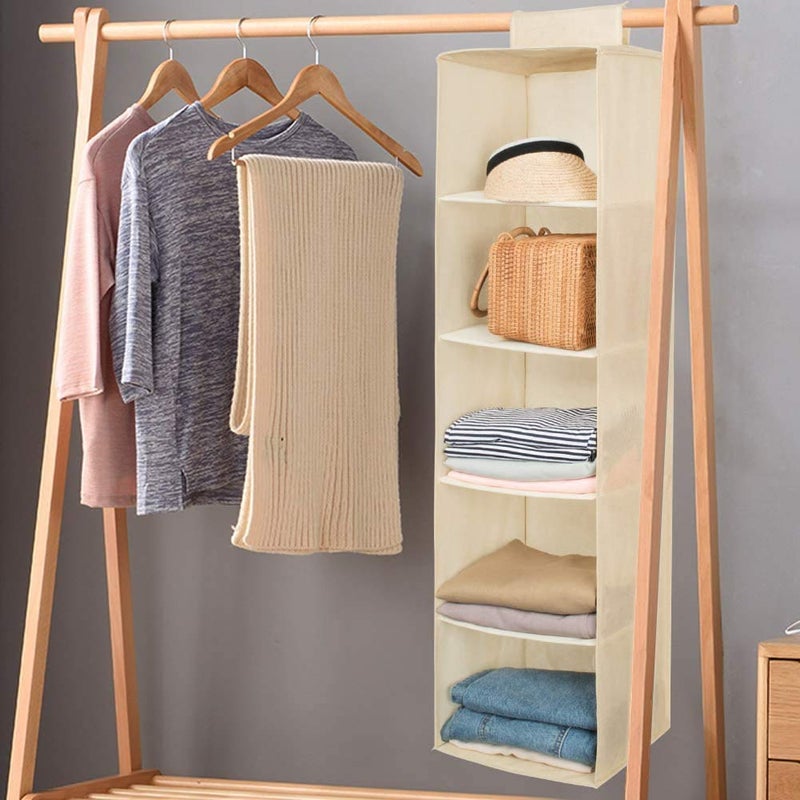 Flipco Hanging Closet OrganizerSweater Sock Organizer with a Hook and LoopsCollapsible Storage Shelves for Clothes Pants and Shoes 5 Shelf - Image 2