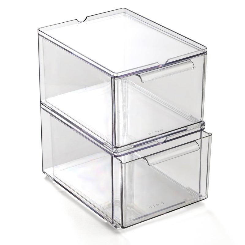 BINO | Clear Stackable Storage Drawers, Medium - 2 Pack | Clear Storage Drawers with Built-In Handles | Durable Plastic Organizer Drawer | Modular Stackable Drawer Acrylic Organizer - Image 1