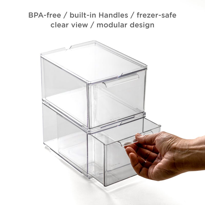 BINO | Clear Stackable Storage Drawers, Medium - 2 Pack | Clear Storage Drawers with Built-In Handles | Durable Plastic Organizer Drawer | Modular Stackable Drawer Acrylic Organizer - Image 3