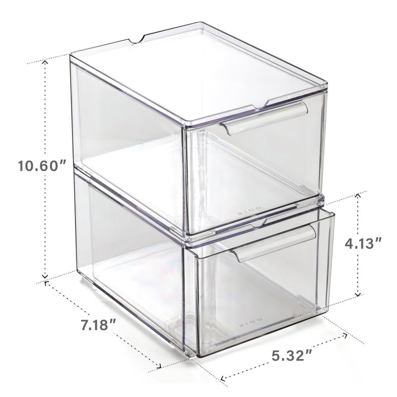 BINO | Clear Stackable Storage Drawers, Medium - 2 Pack | Clear Storage Drawers with Built-In Handles | Durable Plastic Organizer Drawer | Modular Stackable Drawer Acrylic Organizer - Image 2