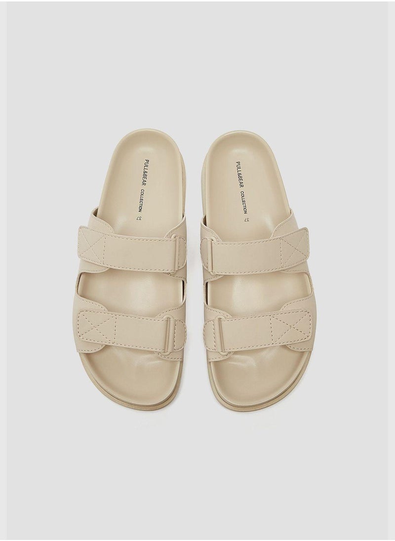 PULL&BEAR Flat Hook-And-Loop Strap Sandals  - Image 4