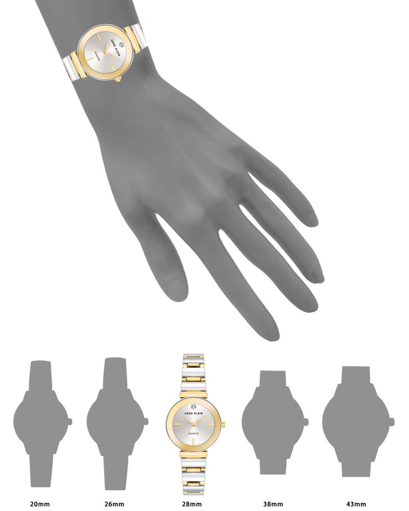 ANNE KLEIN ساعة أن كلاين للنساء بقرص ماسي حقيقي وسوار - Image 2