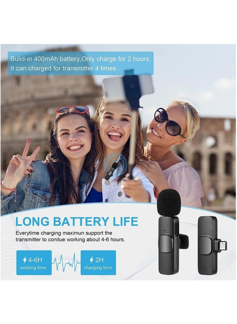 Wireless Lavalier Microphone for USB-C Android Phone – 2 Pack Plug & Play Mics with Noise Reduction, Auto Sync, Mute Function, 2.4GHz Transmission for Video Recording, Interviews, Live Streaming, Vlogs – Rechargeable & Type-C Charging Support - Image 4