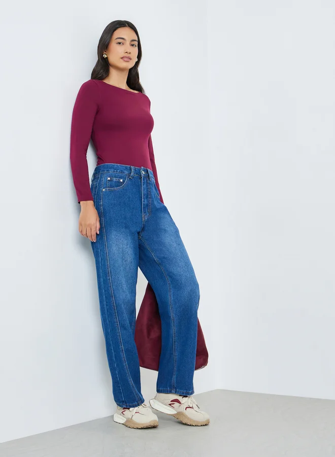 Styli Women High Rise Relaxed Fit Faded Jeans