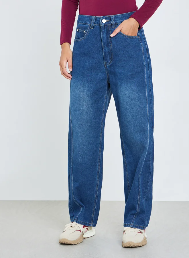 Styli Women High Rise Relaxed Fit Faded Jeans