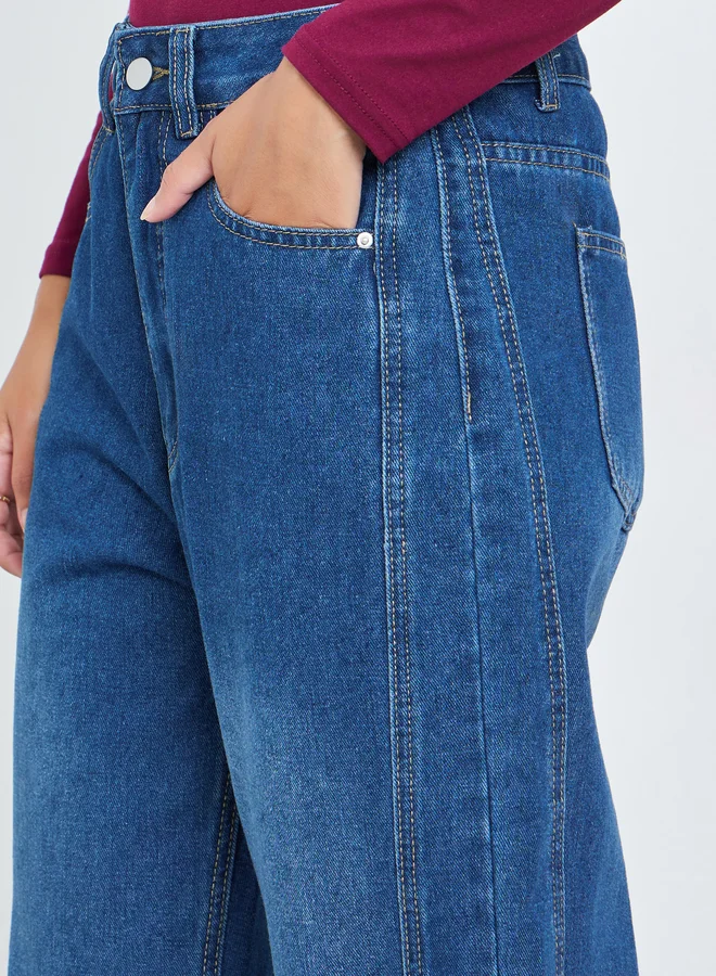 Styli  Women High Rise Relaxed Fit Faded Jeans for Women | Best Price UAE