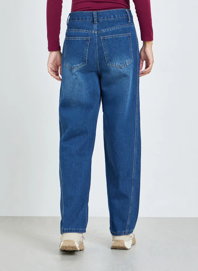 Styli  Women High Rise Relaxed Fit Faded Jeans for Women | Best Price UAE
