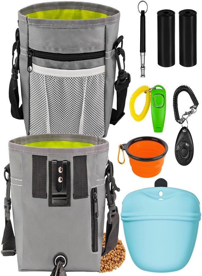 JIURUN Dog Treat Pouch for Pet Training - Dog Treat Bag (Grey) - Dog Training Kit, Dog Clicker for Training, Silicone Treat Bag, 2-in-1 Whistle Clicker, Collapsible Dog Bowl, 2 Dog Poop Bag - Image 1