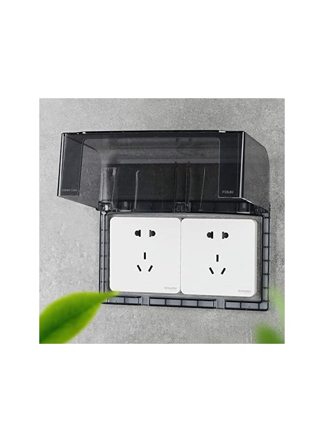 promass Sticky Style Switch Socket Cover Double- Position Waterproof Cover Wall Switch Socket Face Plate Panel Box Guard Case Protector (Black) (Black) - Image 4