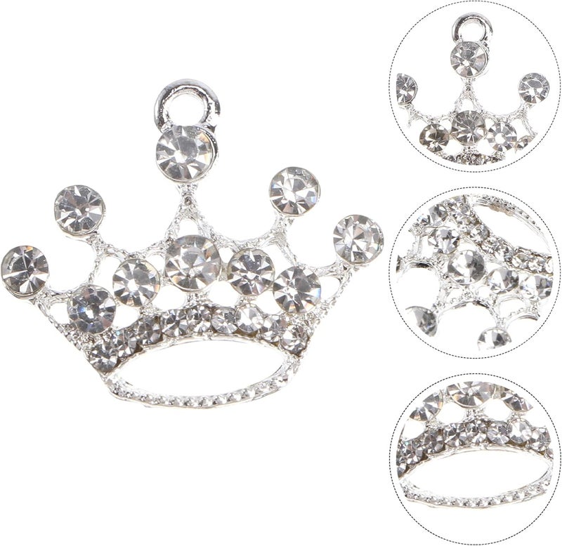 comfrt 10pcs Crown Charm Pendant Vintage Alloy Tiara Miniature Ornament Crystal Rhinestone Embellishment for Jewelry Making Craft - Image 5